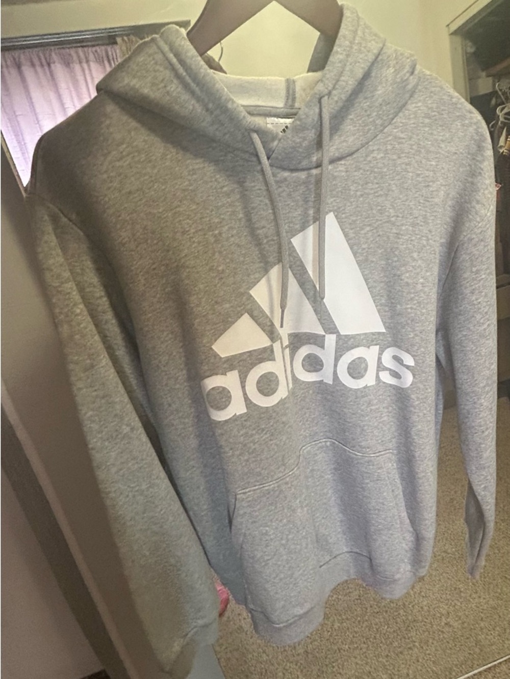 adidas Men’s Heather Gray Crewneck Hoodie with White Logo